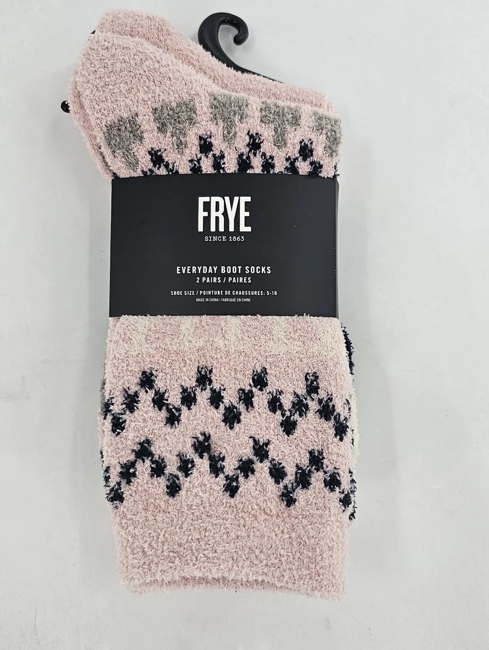 FRYE FUZZY BOOT SOCKS 2-PAIRS SHOE SIZE 5-10  NWT PINK BLACK